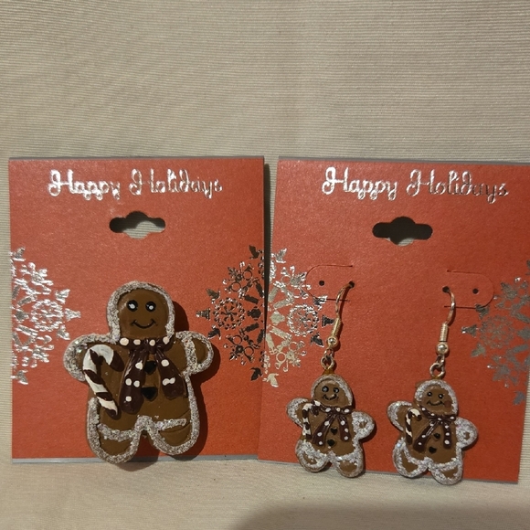 Kohl's Jewelry - Kohl's Christmas Holiday Gingerbread Fish Hook Earrings And Brooch Pin Set
